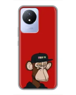 Чехол для Vivo Y02 с картинкой «Bored Ape — красный фон» Чехол для Vivo Y02 с картинкой «Bored Ape — красный фон»