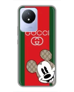 Чехол для Vivo Y02 с картинкой «Gucci — полосы и Микки»
