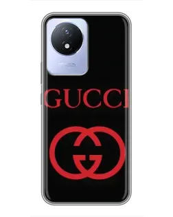 Чехол для Vivo Y02 с картинкой «Gucci — красный логотип»