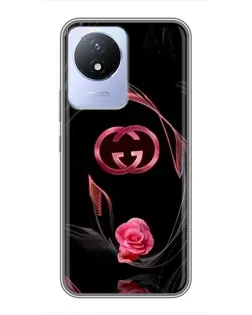 Чехол для Vivo Y02 с картинкой «Gucci — неоновая роза»