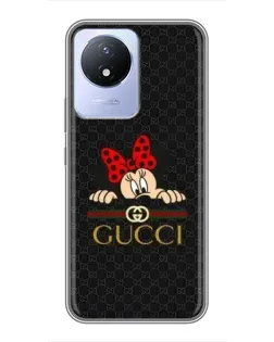 Чехол для Vivo Y02 с картинкой «Минни Маус Gucci — черный»