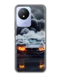 Чехол для Vivo Y02 с картинкой «BMW в дыму»