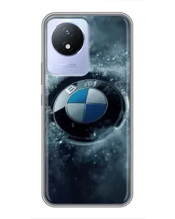 Чехол для Vivo Y02 с картинкой «Логотип BMW — лед»