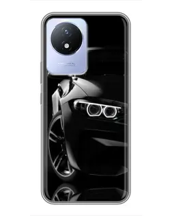 Чехол для Vivo Y02 с картинкой «Черная BMW — профиль»