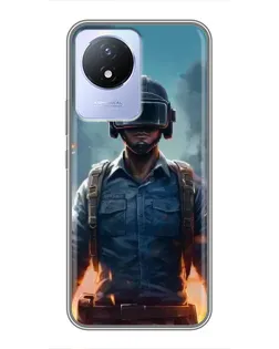 Чехол для Vivo Y02 с картинкой «PUBG — реалистичный герой»