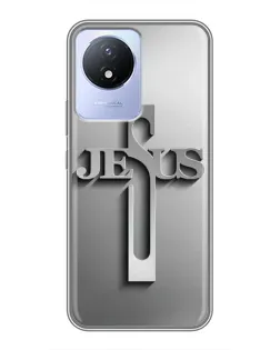 Чехол для Vivo Y02 с картинкой «Металлический крест Jesus»