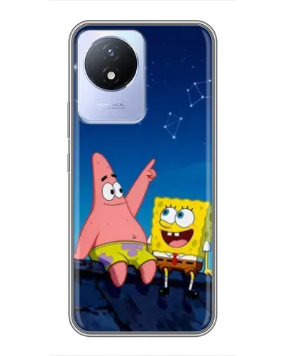 Чехол для Vivo Y02 с картинкой «Губка Боб и Патрик ночью»