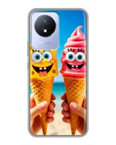 Чехол для Vivo Y02 с картинкой «Спанч Боб мороженое»