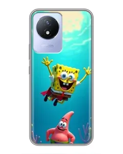 Чехол для Vivo Y02 с картинкой «Спанч Боб под водой»