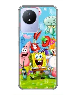Чехол для Vivo Y02 с картинкой «Губка Боб и друзья»
