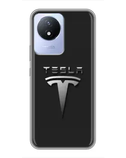 Чехол для Vivo Y02 с картинкой «Стальной логотип Tesla»