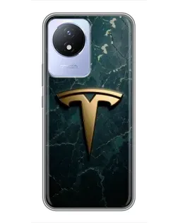 Чехол для Vivo Y02 с картинкой «Мраморная Tesla Gold»