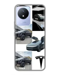Чехол для Vivo Y02 с картинкой «Коллаж Cybertruck Tesla»