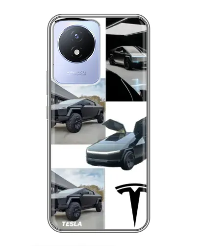 Чехол для Vivo Y02 с картинкой «Коллаж Cybertruck Tesla»