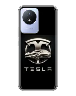 Чехол для Vivo Y02 с картинкой «Tesla — серебристое авто»