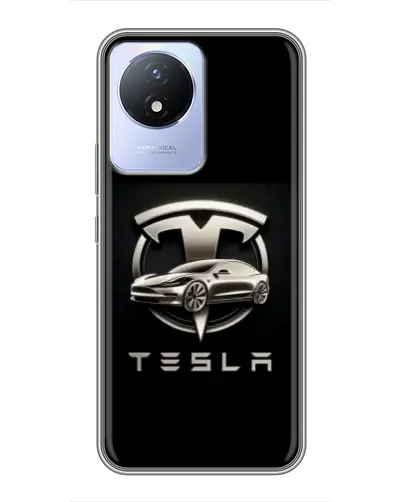 Чехол для Vivo Y02 с картинкой «Tesla — серебристое авто»