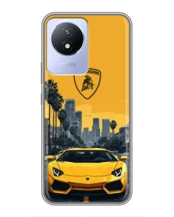 Чехол для Vivo Y02 с картинкой «Желтый Lamborghini город»