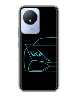Чехол для Vivo Y02 с картинкой «Голубой силуэт Lamborghini»