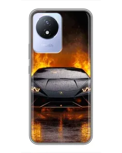 Чехол для Vivo Y02 с картинкой «Lamborghini в огне»