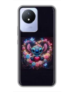 Чехол для Vivo Y02 с картинкой «Stitch в цветах»