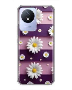 Чехол для Vivo Y02 с картинкой «Ромашки на фиолетовом»