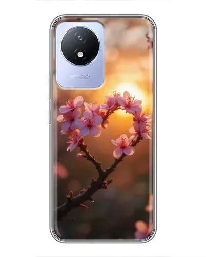Чехол для Vivo Y02 с картинкой «Розовый цвет сердце на фоне заката»