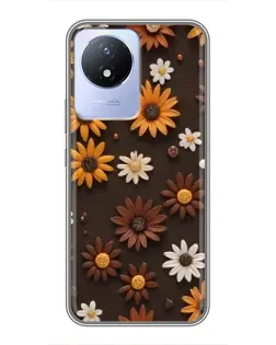 Чехол для Vivo Y02 с картинкой «Узор из маленьких подсолнухов»