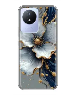 Чехол для Vivo Y02 с картинкой «Белый цветок и золотой флюид»