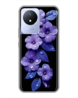 Чехол для Vivo Y02 с картинкой «Фиолетовые цветы с росою»