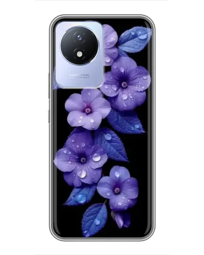 Чехол для Vivo Y02 с картинкой «Фиолетовые цветы с росою»