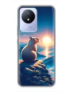 Чехол для Vivo Y02 с картинкой «Закат солнца с капибарой»