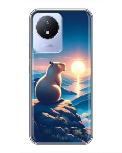 Чехол для Vivo Y02 с картинкой «Закат солнца с капибарой»