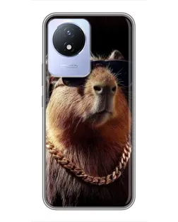 Чехол для Vivo Y02 с картинкой «Капибара золотая цепь»