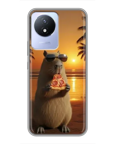 Чехол для Vivo Y02 с картинкой «Капибара с пиццей»