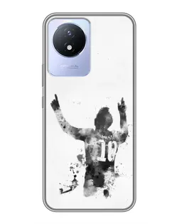 Чехол для Vivo Y02 с картинкой «Черно-белый силуэт Месси»