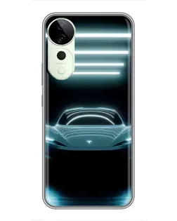 Чехол для Vivo Y04s с картинкой «Tesla в неоне»