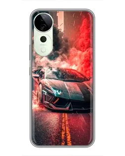 Чехол для ViVO Y05e с картинкой «Lamborghini красный дым»