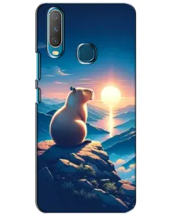 Чехол для Vivo Y15 с картинкой «Закат солнца с капибарой»