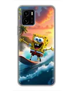 Чехол для Vivo Y15s с картинкой «Губка Боб серфингист»