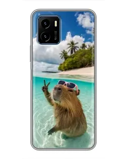 Чехол для Vivo Y15s с картинкой «Капибара на море»