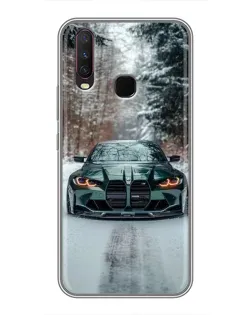 Чехол для Vivo Y17 с картинкой «BMW в зимнем лесу»