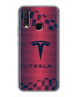 Чехол для Vivo Y17 с картинкой «Тесла красный карбон»