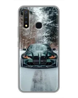 Чехол для Vivo Y19 с картинкой «BMW в зимнем лесу»