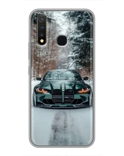 Чехол для Vivo Y19 с картинкой «BMW в зимнем лесу»