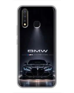 Чехол для Vivo Y19 с картинкой «BMW сквозь ночной город»