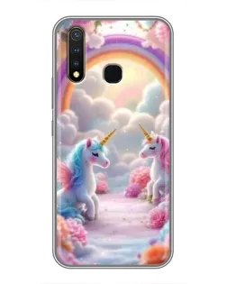 Чехол для Vivo Y19 с картинкой «Радуга и единороги»