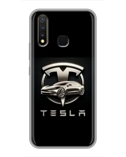 Чехол для Vivo Y19 с картинкой «Tesla — серебристое авто»