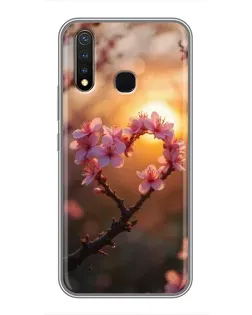 Чохол для Vivo Y19 з картинкою «Рожевий цвіт  сердечко на тлі заходу»