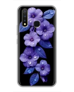 Чохол для Vivo Y19 з картинкою «Фіолетові квіти з росою»