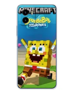 Чехол для Vivo Y19s Pro с картинкой «Губка Боб Minecraft»